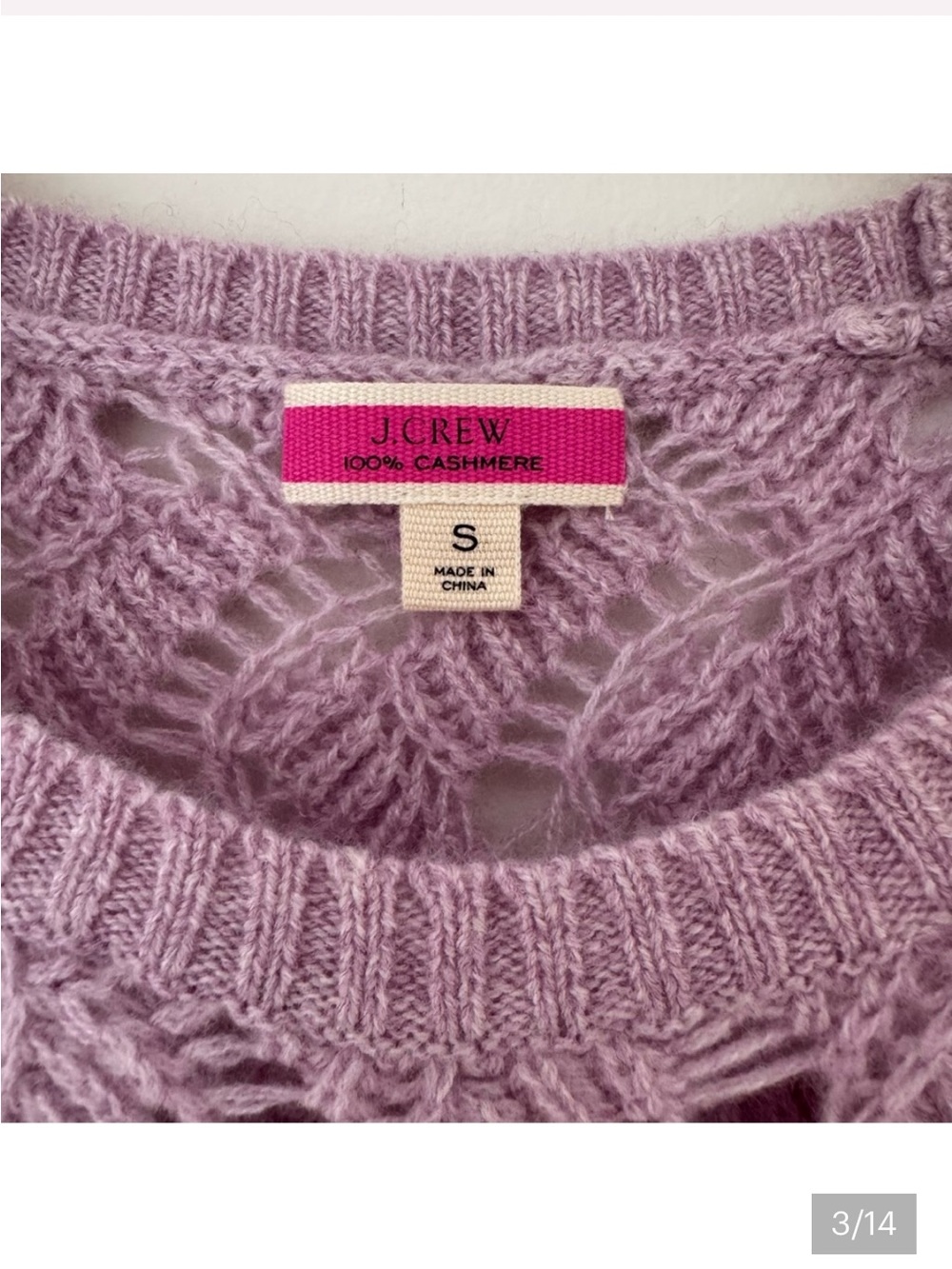 J.Crew Cashmere Pointelle 100% Cashmere Sweater Shell in Heather Orchid, Size S - Picture 3 of 4